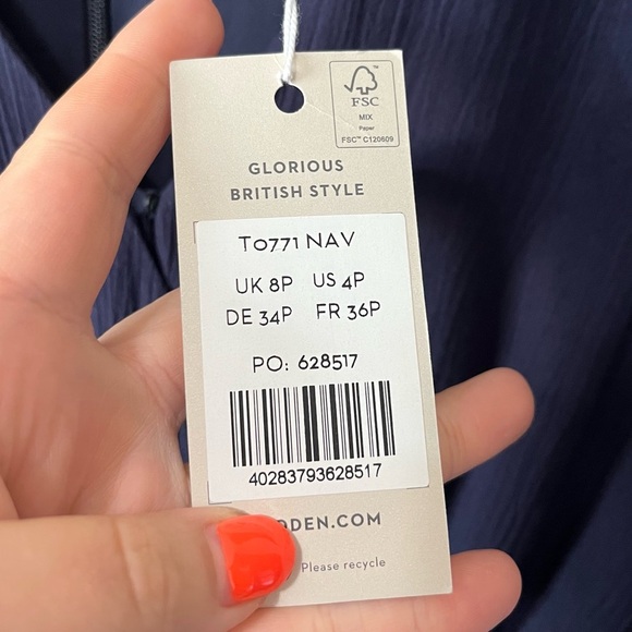 Boden Alice Faux Wrap Front Jumpsuit Short Sleeves Navy Blue Size 4 Petite NEW - Picture 11 of 13